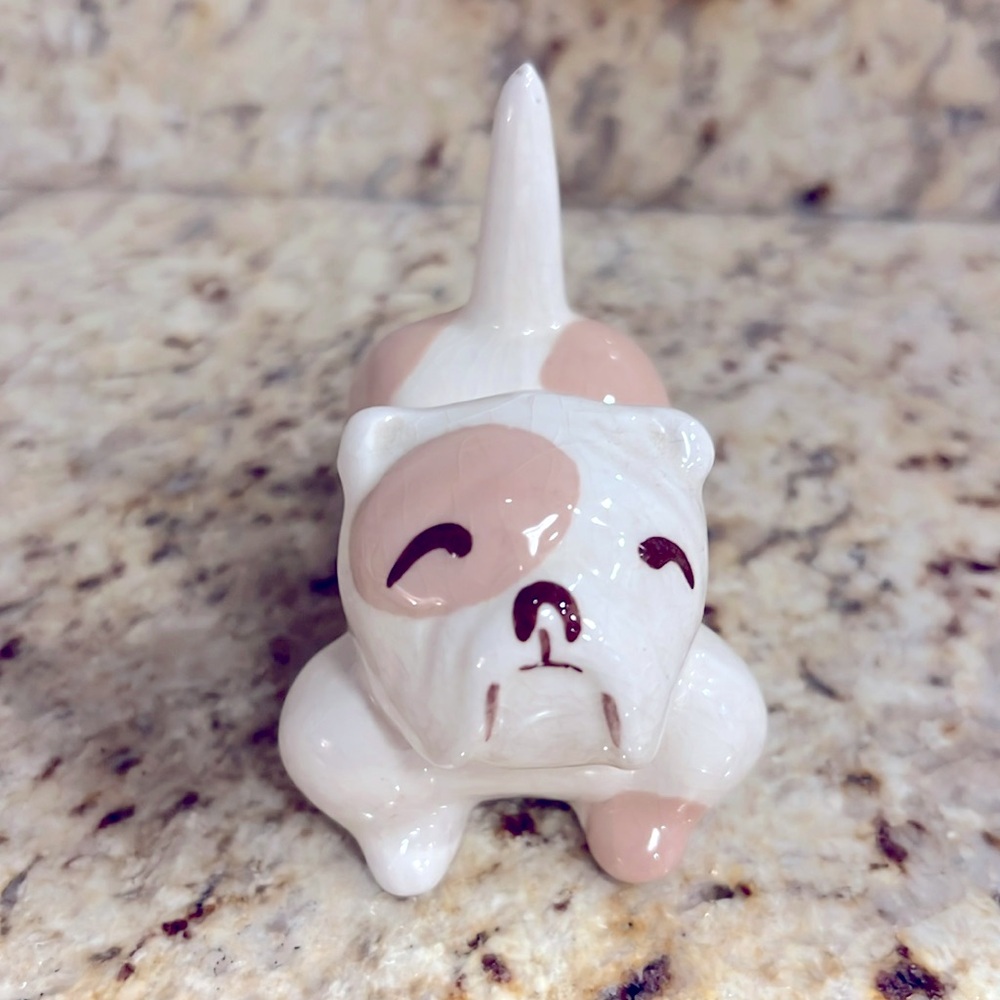 Antique Cleminsons Pottery Bulldog Dog Ring Holder MidCentury California Ceramic